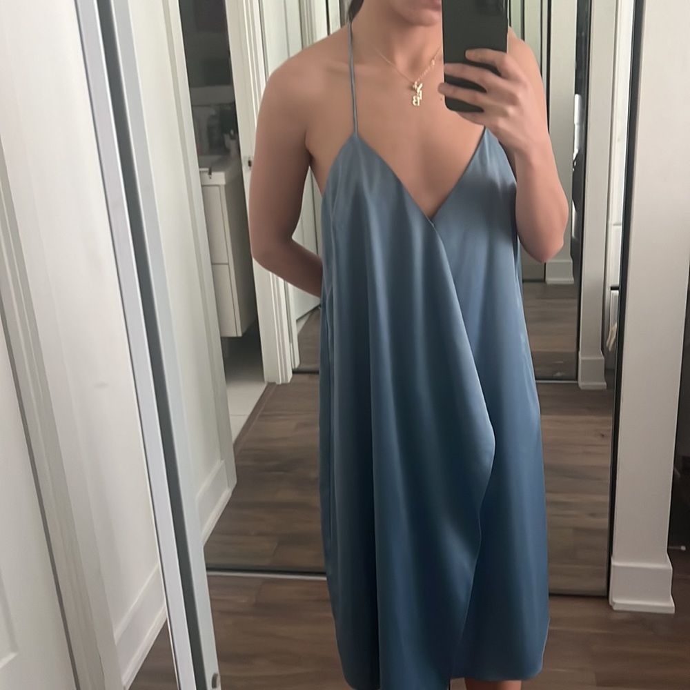 Blue silky summer dress